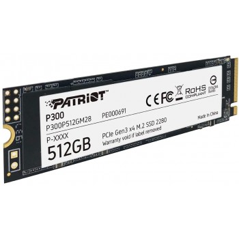 SSD M.2 2280 512GB Patriot (P300P512GM28) 3D TLC NAND, PCI-E 3.0 (x4), 1700 Mb/s, 1200 Mb/s, 80 x 22 x 3.58 мм, 9 г