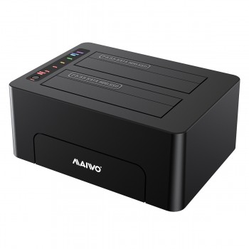 Док-станція Maiwo K3082A, клонір. для 2*HDD 2,5"/3,5" SATA/SSD через USB3.0 безгвинтіве кріпл. пластик чорна