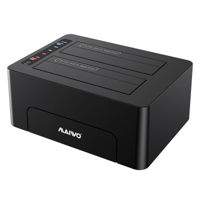 Док-станція Maiwo K3082A, клонір. для 2*HDD 2,5"/3,5" SATA/SSD через USB3.0 безгвинтіве кріпл. пластик чорна