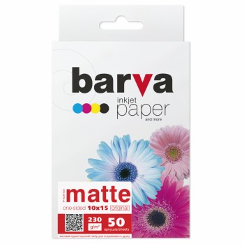 бумага BARVA, матовая, 230g, 10x15*50л.IP-BAR-A230-023