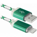 Дата кабель Defender ACH03-03LT USB - Lightning, GreenLED backlight, 1m (87553)