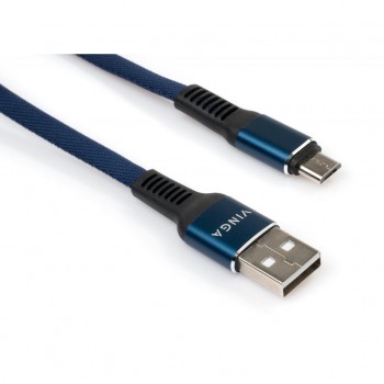 Кабель USB 2.0 AM to Micro 5P 1m  2.4A nylon blue Vinga (VCPDCMFNB1B) плоский в оплетке из нейлона