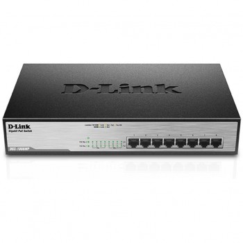 Комутатор D-Link DGS-1008MP 8port 10/100/1000 BaseT, с PoE (802.3at) до 140 Вт (до 30Вт/порт)