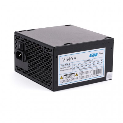 Блок живлення 450W Vinga PSU-450-12 (4+4 CPU/ 8 VGA )  120 мм OCP SCP OVP Тихий