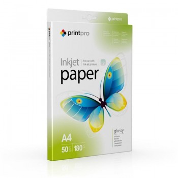 Бумага A4  Printpro (PGE180050) 180 г, 50 л., глянец, полиэтилен.пак PGE180050A4