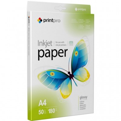Бумага A4  Printpro (PGE180050) 180 г, 50 л., глянец, полиэтилен.пак PGE180050A4