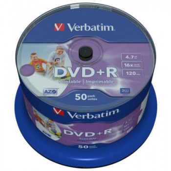 Диск DVD  +R Verbatim 4.7Gb 16X CakeBox 50штWidePrintable (43512)  43512