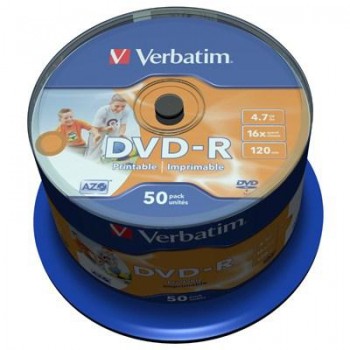 Диск DVD-R Verbatim 4.7Gb 16X CakeBox 50шт AZO Print (43533)  43533