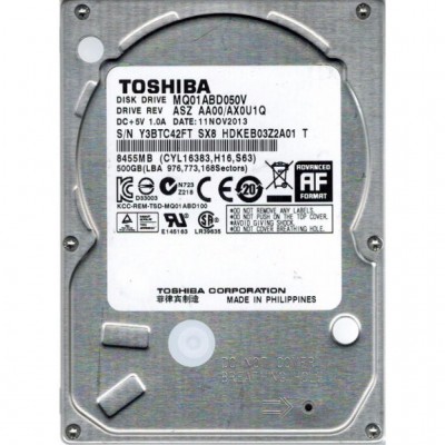 Жесткий Диск 2.5" 500GB Toshiba 5400rpm 8MB (MQ01ABD050V) 5400 об/мин, 8 MB, SATA II, Refurbished(восстановленный) 12 мес
