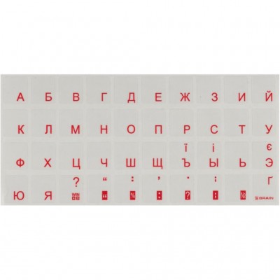 Наклейки для клавиатуры Прозрачные червон. (рос/укр)