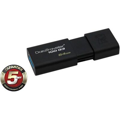 USB флеш 64GB Kingston DataTraveler 100 Generation 3 Black USB3.0, висувний конектор, пластик DT100G3/64GB