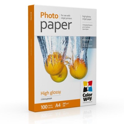 Фотобумага Colorway A4, 260г, glossy, 100л, карт.уп. (PG260100A4)