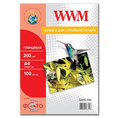Фотобумага WWM, глянец 200g, A4*200 G200.100