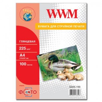 Фотобумага WWM, глянец 225g, A4*100 G225.100