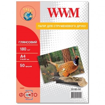 Фотобумага WWM, гянец 180g, A4*50 G180.50