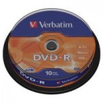 Диск DVD-R Verbatim 4.7Gb 16X CakeBox 10шт (43523)