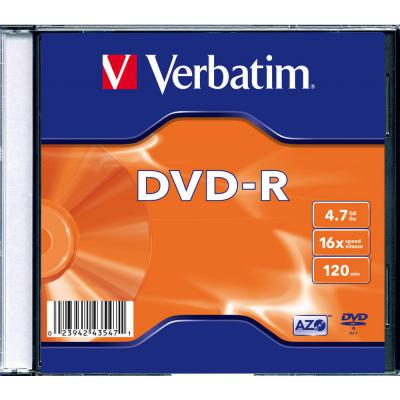 Диск DVD-R Verbatim 4.7Gb 16X SlimBox 1шт MatteSilv AZO (43547-поштучно)
