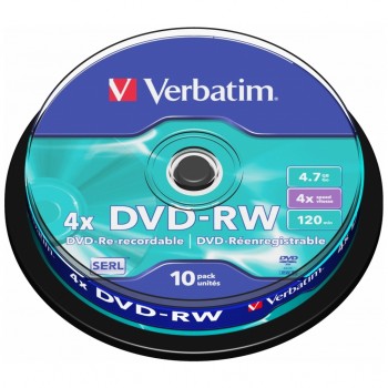 Диск DVD-RW Verbatim 4.7Gb 4x Cake box 10шт (43552)