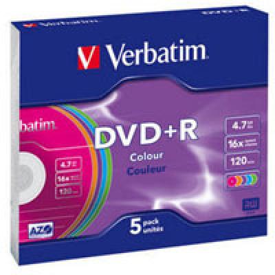 Диск DVD+R Verbatim 4.7Gb 16X SlimBox 5 шт Color (43556)