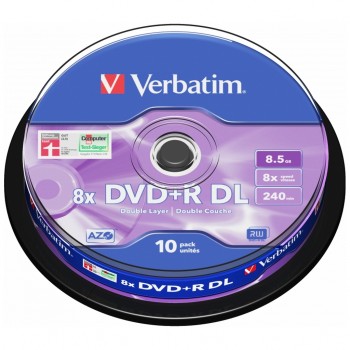 Диск DVD+R Verbatim 8.5Gb 8x CakeBox 10 шт Matte Silver (43666)