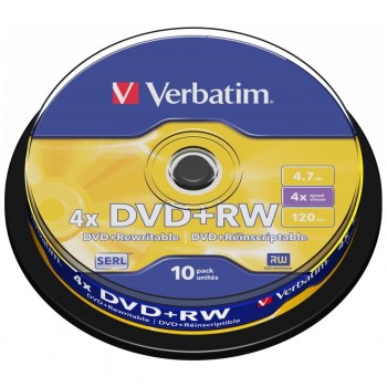 Диск DVD+RW Verbatim 4.7Gb 4x CakeBox 10 шт silver (43488)