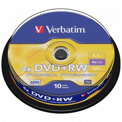 Диск DVD+RW Verbatim 4.7Gb 4x CakeBox 10 шт silver (43488)