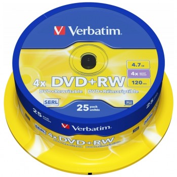 Диск DVD+RW Verbatim 4.7Gb 4x CakeBox 25 шт silver (43489)