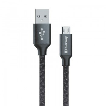 Кабель USB 2.0 AM to Micro 5P 2.0m ColorWay (2.4А), 2м Black (CW-CBUM009-BK)
