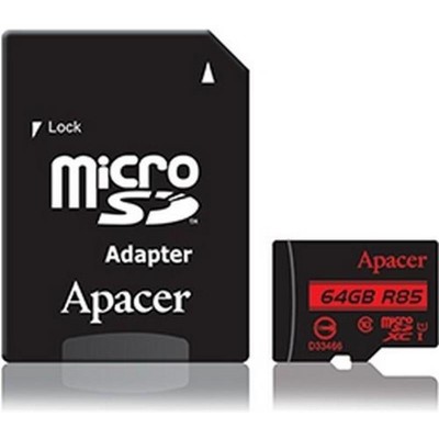Карта пам'яті APACER microSDXC 64GB UHS-I U1+adapter (R85MB/s) (AP64GMCSX10U5-R)