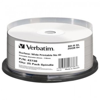 Диск BD-R Verbatim 25Gb 6x Cacke 25шт Wide Printable (43738)  43738