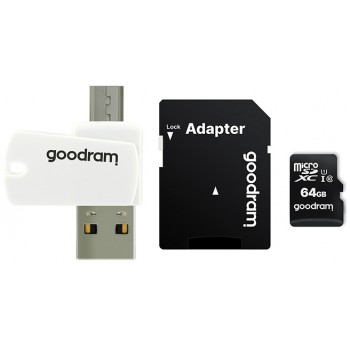 Карта пам'яті MicroSDXC 64GB UHS-I Class 10 GOODRAM + SD-adapter + OTG Card reader (M1A4-0640R12)