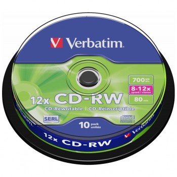 Диск CD-RW Verbatim 700Mb 12x Cake box 10шт (43480)