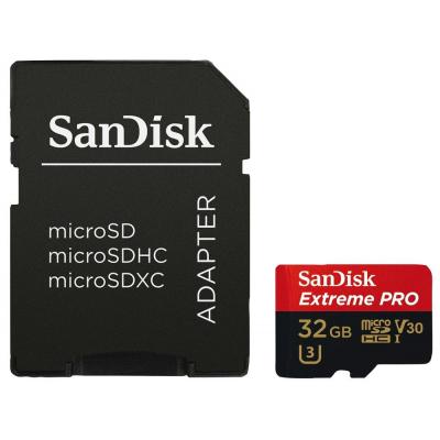 Карта пам'яті SanDisk 32GB microSDHC V30 A1 UHS-I U3 R100/W90MB/s 4K Extreme Pro + SD (SDSQXCG-032G-GN6MA)