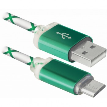 Кабель USB 2.0 AM to Micro 5P 1.0m Defender USB08-03LT USB - Micro USB, GreenLED backlight, 1m (87557)