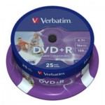 Диск DVD+R Verbatim 4.7Gb 16X CakeBox 25шт Silver (43500)