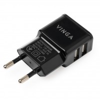 Зарядний пристрій Vinga 2 Port USB Wall Charger 2.1A (VCPWCH2USB2ABK) адаптер, мережа, для mp3/mp4-п