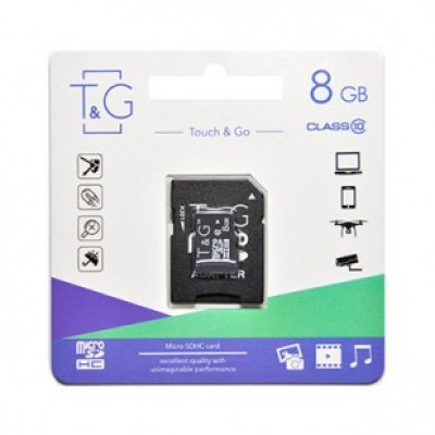 Карта пам'яті MicroSDHC 8GB Class 10 T&G + SD-adapter (TG-8GBSDCL10-01)