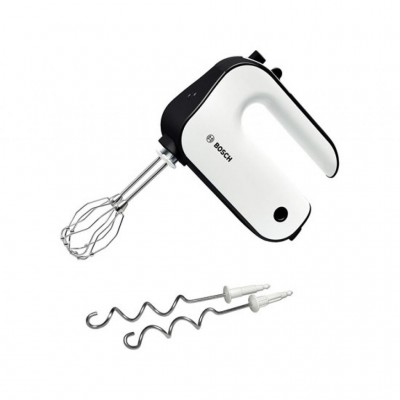 Миксер Bosch MFQ 4020 Миксер Bosch MFQ 4020 (450 Вт, 5 швидкостей, імпульсний режим, 2 насадки (вінчик для збивання, гаки для тіста), кнопка відєднання насадок, прогумована ручка, білий + чорний) MFQ4020
