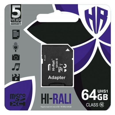 Карта пам'яті MicroSDXC 64GB Class 10 Hi-Rali + SD-adapter (HI-64GBSDCL10-01)