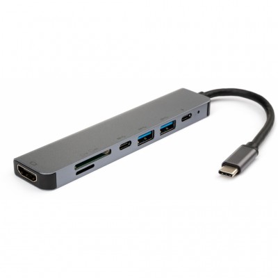 USB-хаб Vinga Type-C to 4K HDMI+2*USB3.0+SD+TF+2*PD aluminium (VCPHTC7AL)