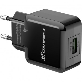 Зарядний пристрій Grand-X (1xUSB 5В/2.1А) Black (CH-03B)