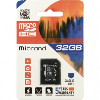 Карта пам'яті Micro-SD 32GB microSDHC class 10 UHS-I Mibrand (MICDHU1/32GB-A)
