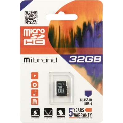 Карта пам'яті Micro-SD 32GB microSDHC class 10 UHS-I Mibrand (MICDHU1/32GB)