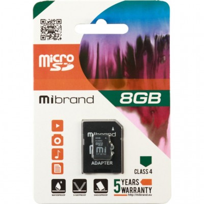 Карта пам'яті Micro-SD 8GB microSD class 4 Mibrand (MICDC4/8GB-A)