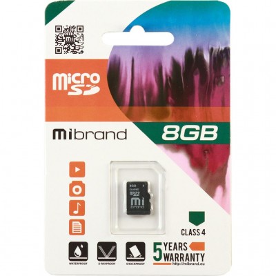Карта пам'яті Micro-SD 8GB microSD class 4 Mibrand (MICDC4/8GB)
