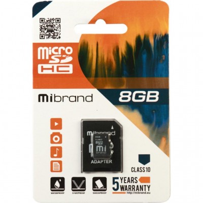 Карта пам'яті Micro-SD 8GB microSDHC class 10 Mibrand (MICDHC10/8GB-A)
