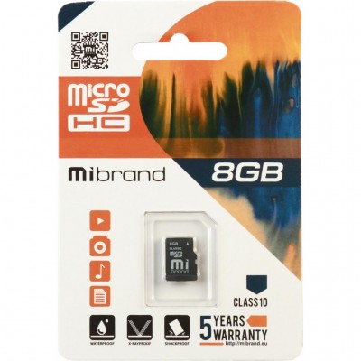 Карта пам'яті Micro-SD 8GB microSDHC class 10 Mibrand (MICDHC10/8GB)
