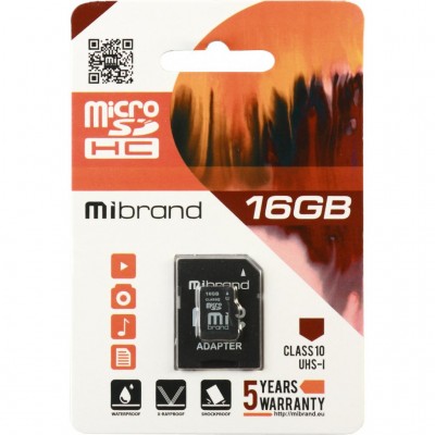 Карта пам'яті 16GB microSDHC class 10 UHS-I Mibrand (MICDHU1/16GB-A)
