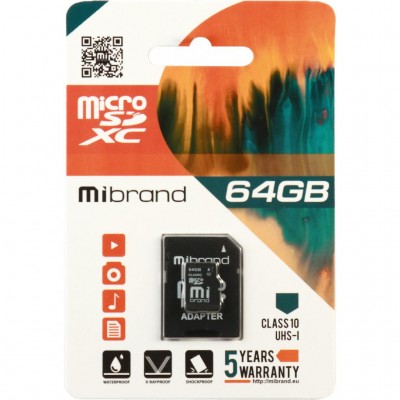 Карта пам'яті 64GB microSDXC class 10 UHS-I Mibrand (MICDXU1/64GB-A)