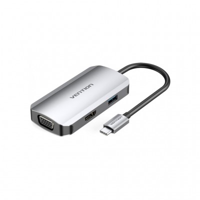 USB-хаб Vention USB3.1 Type-C --> HDMI/VGA/USB 3.0/PD 100W Hub 4-i (TOAHB)